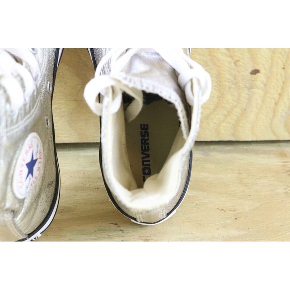Converse All Stars Chuck Taylor Metallic Silver Youth Sz 2 Sneakers High Tops - Picture 6 of 9